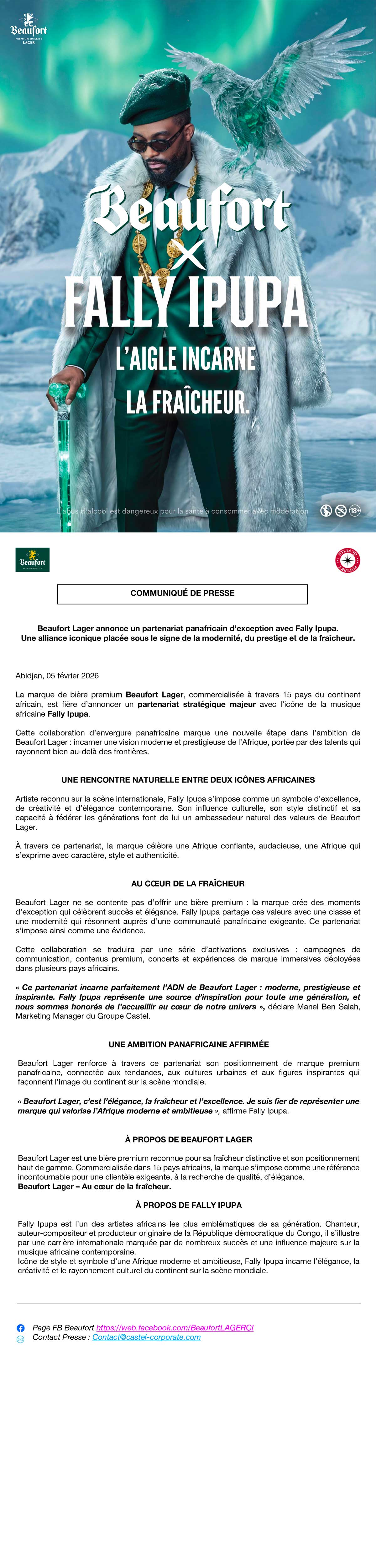 Communiqué de presse / Beaufort Lager annonce un partenariat panafricain d’exception avec Fally Ipupa