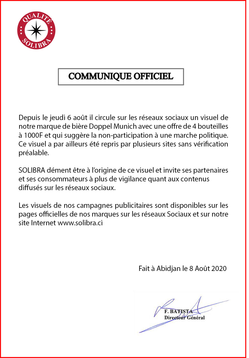 Communiqué officiel : Diffusion d’un visuel diffamatoire à l’endroit de la marque Doppel Munich 