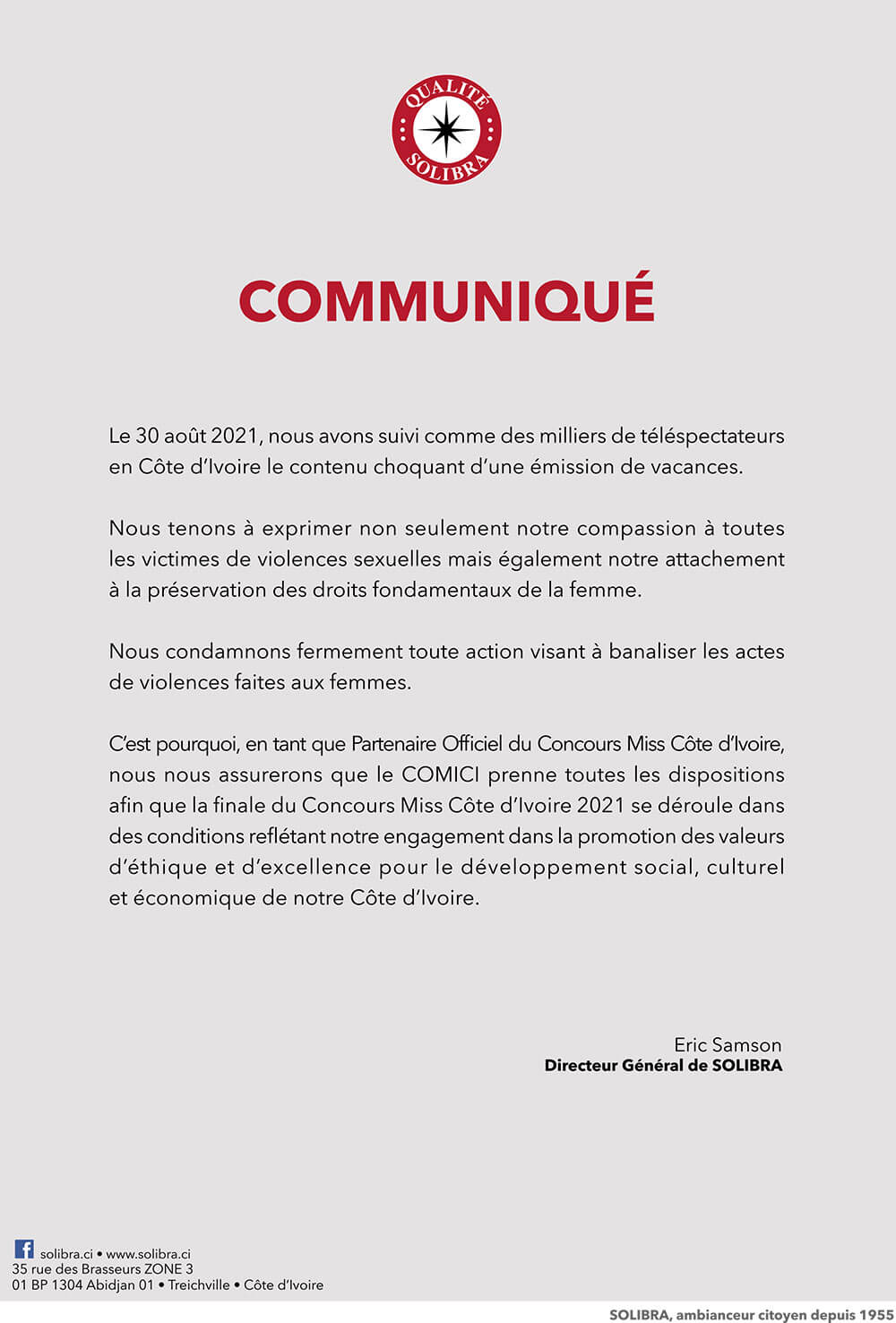 COMMUNIQUE - Condamnation des actions banalisant les actes de violences faites aux femmes