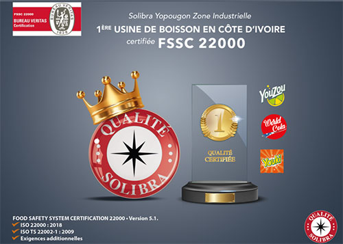 SOLIBRA Yopougon certifié FSSC 2200 Version 5.1