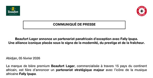 Communiqué de presse / Beaufort Lager annonce un partenariat panafricain d’exception avec Fally Ipupa